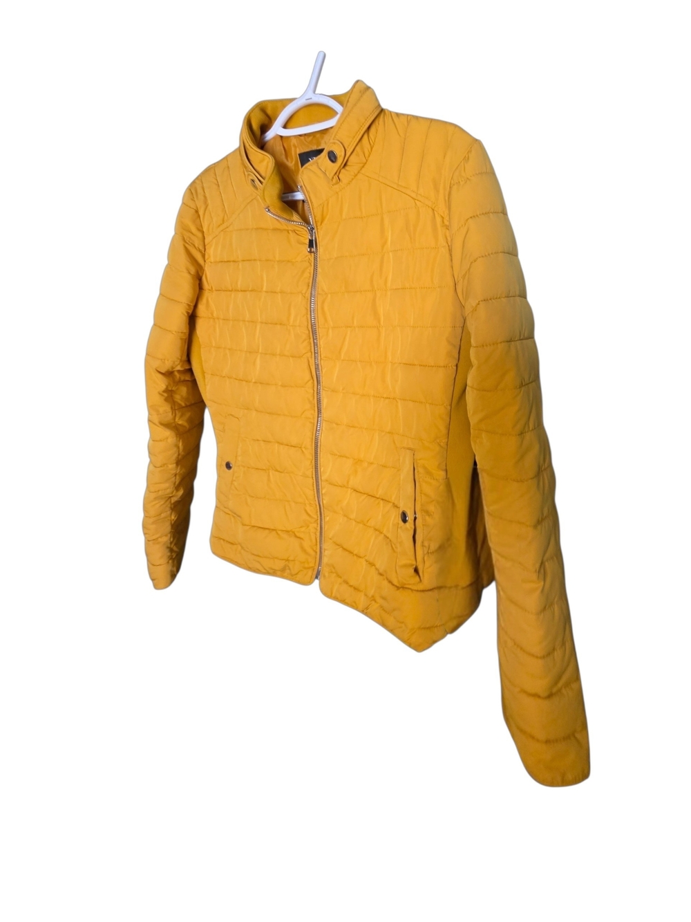 New York & Company Quilted Mustard Yellow Puffer Jacket